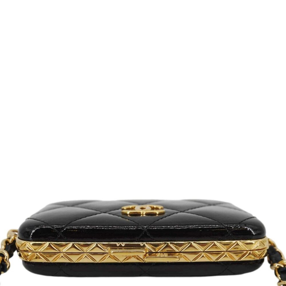 Chanel  Framed Box Mini Quilted Patent Leather Chain Clutch Bag Black - Picture 7 of 14